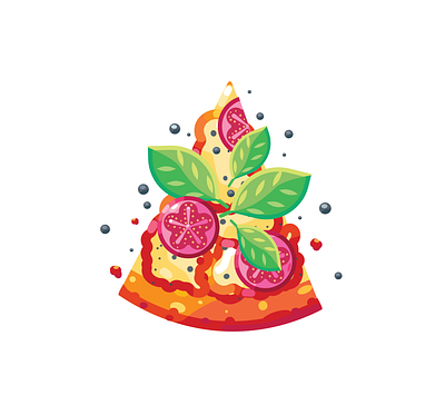 pieces of delicious pizza with tomatoes, vector illustration in breakfast cheesy design fastfood junk food meat mozzarella pepper pizza slice red sausage snack tasty pizza tomatoes top view toppings unhealthy vegetable vegetables yellow