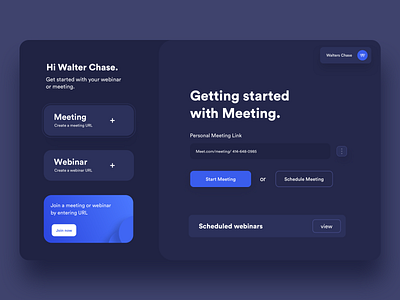Meet Web App calls conferance dark art design dribbble illustration interaction design schedule ui ui design uiux ux design video call webinar