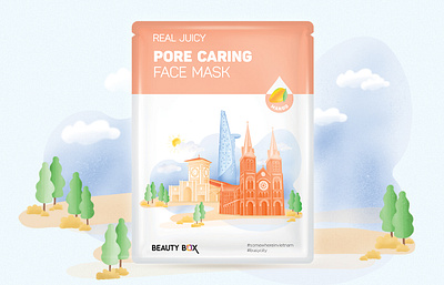 Beauty Box - Real Juicy Face Mask (Mango) branding design dongtrieuz historic illustration masksheet packaging somewhereinvietnam travel