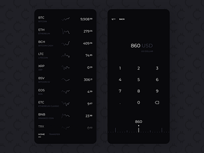 Crypto app app bitcoin blockchain calculator coins crypto cryptocurrency currency exchange finance fintech interface keyboard market mobile multi transfer ui ux wallet