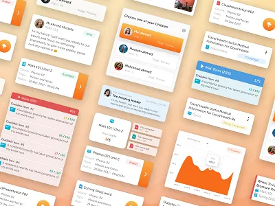 Learning Management System Components analytics assessment card chart components courses education elements learning management material popup quizz school student study subject system teacher ui