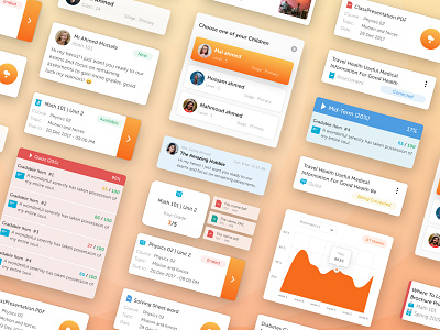 Learning Management System Components analytics assessment card chart components courses education elements learning management material popup quizz school student study subject system teacher ui