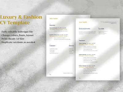 Luxury Fashion CV Template clean resume creative resume curriculum vitae cv template download fashion luxury modern modern resume professional resume resume template template templates