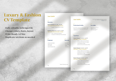 Luxury Fashion CV Template clean resume creative resume curriculum vitae cv template download fashion luxury modern modern resume professional resume resume template template templates