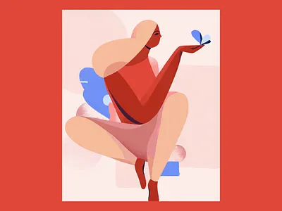 Tiny Things - Spring of Hope butterfly femimine illustration pastel portrait pose procreate red simple small spring summer tender visual design vivid woman