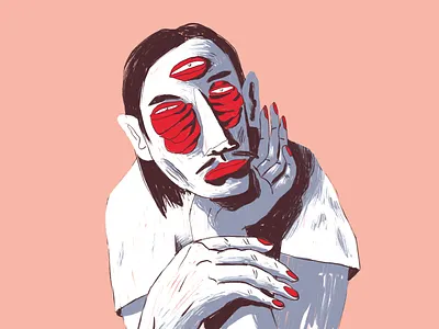 Disassociative face hand illustration mrcoofs nails portrait red thirdeye