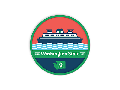 Washington Ferry Patch alaska ferry boat ferry ferry icon illustration pacific northwest pnw san juan islands washington state waves wsdot