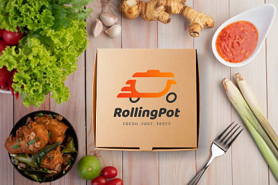 RollingPot Food Delivery Logo Design (Concept) brand brand identity branding delivery delivery app design fast food food app identity illustration logo logodesign logomark logotype vector vehicle