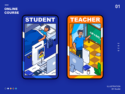 online course 2.5d class course isometric isometric illustration online course outline student teacher ui