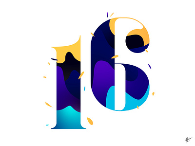 16 16 design illustration illustrator lettering number sixteen typography waves