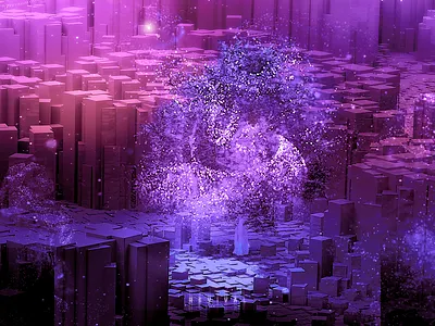 REVIVAL 3d art bright cgi color colorful contrst cool cute digital art digital artist digitalart fantasy geometry illustration inspiration inspirational inspire particles surrealism tree