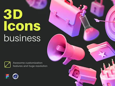 3D Icons Pack / Business 3d blender blender3d c4d cake icon camera icon cinema4d flask folder folder icon icon icon design icon set icons loudspeaker obj presentation presentation design presentation template target