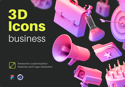 3D Icons Pack / Business 3d blender blender3d c4d cake icon camera icon cinema4d flask folder folder icon icon icon design icon set icons loudspeaker obj presentation presentation design presentation template target