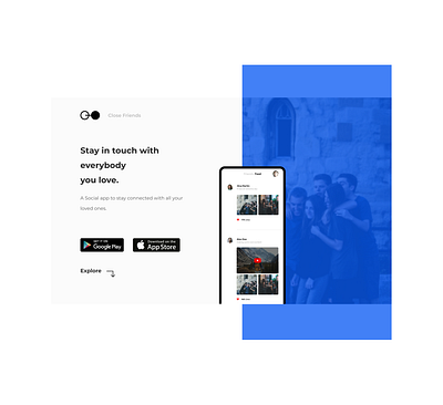 Social App Landing Page android app app landing page blue homepage ios landingpage landingpagedesign social socialapp uidesign uiux web webdesign webpagedesign website white