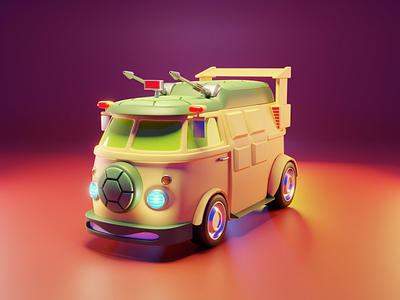 Turtle Van 3d blender car diorama illustration render tmnt turtle van turtles van