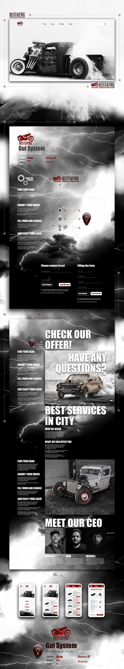 Rust&Fire Cars Renovate brand cars oldschool renovate ui design webdesign