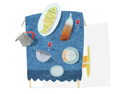 Sunday Lunch digital illustration food illustration illustrator lunch paper art papercut sleep table