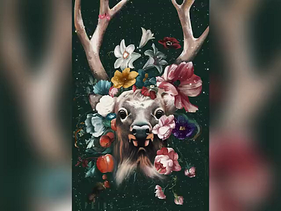 Spring animal art artwork beauty colorful deer digital art digital painting flowers illustration oil paint oil painting