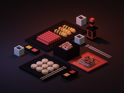 Low Poly Food aalu ra sausage b3d blender3d blender3dart chowmein design illustration isometric momo nepal stylustechnology thukpa