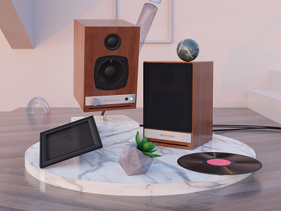 Audioengine Speaker Study 3d 3d art abstract audioengine blender3d blendercycles cgi colors design illustration minimal photoshop realism render speakers surreal texture