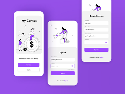 Fintech App Sign in/Sign up account app character finance fintech form form validation illustration login minimal mobile mobile app mobile banking money onboarding password register sign in sign up splash screen