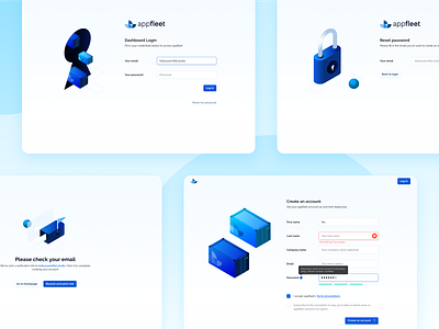 appfleet - Login & register screens 🔒☁️ aws cloud illustration cloud services containers illustrations／ui login screen login web microservices onboarding web register form saas saas design sign in sign up form sign up ui web application