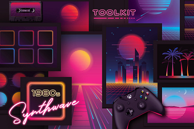 1980s Synthwave Toolkit 80s 80s style abstract colorful cyberpunk gradients illustration neon neon colors neon light outrun retrowave synth synthwave toolkit vector