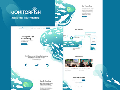 monitorfish aqua aquaculture design economic farming fish how it works illustration intelligent landing page mainpage monitoring screen startup technology ui ux water