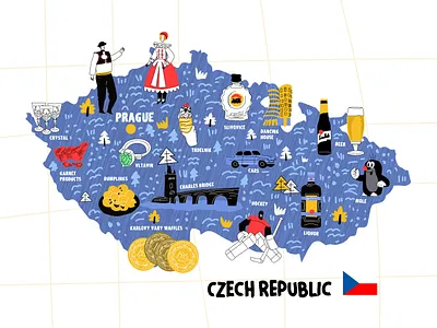 Czech Republic flat hand drawn vector illustration adobe illustrator character doodlemap flat illustration line art map ui vector