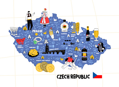 Czech Republic flat hand drawn vector illustration adobe illustrator character doodlemap flat illustration line art map ui vector