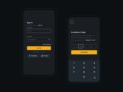 Onboarding UI clean ui dark mode dark theme dark ui esports invitation code login mobile ui signup sports