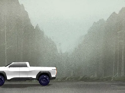 Concept Pickup Truck & Trailer for Animation 4x4 animation art direction automobile automotive concept design design digital painting drawing forest future graphic design illustration off road tech trailer truck vehicle wheels