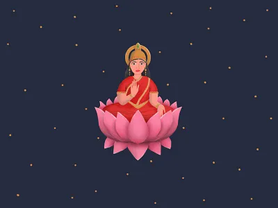Goddess character colorful cute design diwali drawing goddess gold hindu illustration lakshmi lotus flower photoshop pink pixel religion space stars wealth woman