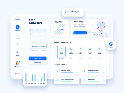 DocApp Dashboard - UI Design for a healthcare intranet app dashboard data design doctor graphs health healthcare interface intranet lightweight medical product design product designer soft system ui ux visualisation