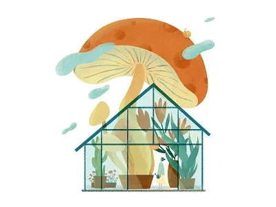 Garden of Wonderful Discoveries childrens book childrens illustration digital art digital illustration dreamy garden greenhouse illustration kidlit kidlitart magical mushroom plant illustration plants