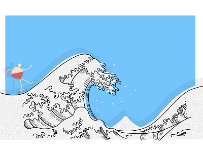 Skating at Kanagawa design editorial hokusai illustration paint painting skate vector wave