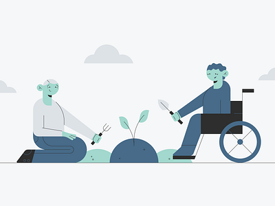 Seniors Volunteering characters design gardening illustration kneeling old people senior citizens seniors sprout stylized vector volunteering wheelchair