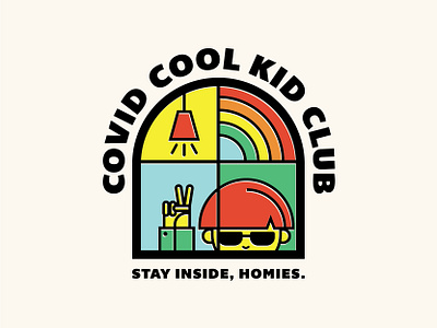 Covid Cool Kid Club badge coronavirus covid illustration indoors inside line art logo peace quarantine rainbow reno tahoe virus