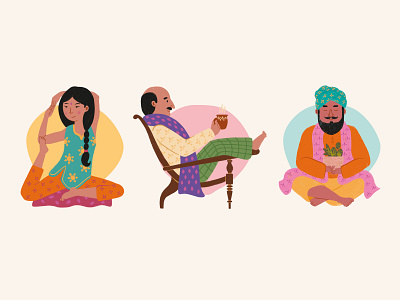 Indian characters ayurveda branding care cartoon character colorful flat health healthy icon illustration india indian meditation minimal quirky relax simple vector yoga