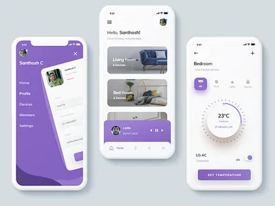 Smart Home App app app design cleanui concept dailyui minimalist purple smart home app smarthome ui ux