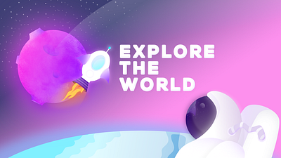 Explore The World astronaut explore flat design pink rocket space spaceship vector vibrant