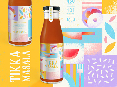 Tikka Masala - Bottle Label Design & Cook Book book bottle lable colourful cook book cooking food food and drink food illustration fresh fun illustration indian food kitchen label design packaging design pastel colors playful recipes sauce tikka masala