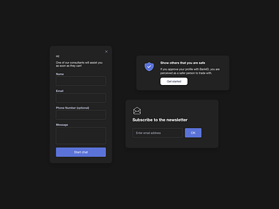 Dark UI Components card chat box chatbot contact dark theme dark ui ildiesign message sign up subscribe subscribe ui ui ui ux ui design ui design daily ui pattern uidesign ux ux design