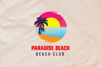 Paradise Beach Club Logo Design beach beach party brand identity branding club design identity illustration logo logo mark logos palm paradise sea sunset vector vibrant