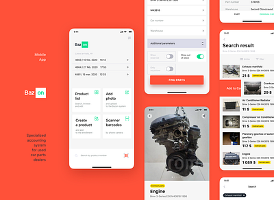 Bazon mobile App analytics app appdesign auto car car parts design green red ui uxdesign