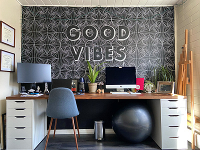 Good Vibes Chalkboard chalk mural chalkboard chalkboard murals chalkboards chalkwall chalkwalls design graphic design hand lettering hand lettering art home office illustration mural muralist murals office space office wall typography zentangles