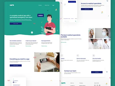Care - medical app landing page app branding chat chat app design landing design landingpage layout medical app mobile app product ui ux