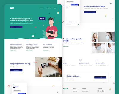 Care - medical app landing page app branding chat chat app design landing design landingpage layout medical app mobile app product ui ux