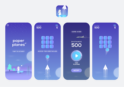Paper Planes blue flat game game art gradient mobile game paper plane sky vector