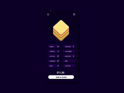 Sandwich creator animation app app animation appdesign delivery app food app food delivery isometric isometric design mobile mobile app motion design motion ui order management sandwich ui ui animation ui design uiux ux